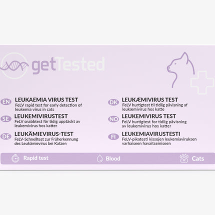 Leukämievirus-Test für Katzen mit einfacher Handhabung auf lila Hintergrund.