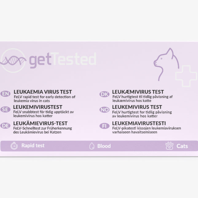 Leukämievirus-Test für Katzen mit einfacher Handhabung auf lila Hintergrund.