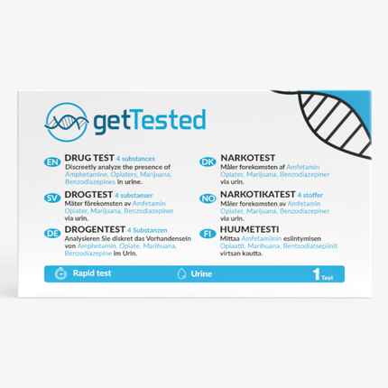 Getestet Drogentest Small mit Auflistung von Substanzen und schneller Urin-Testanzeige.